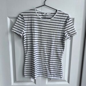 Zara White and Black Fitted Short Sleeve T-Shirt